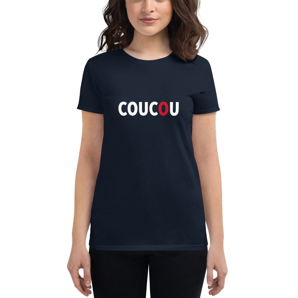 Woman wearing Coucou Navy Blue T-Shirt