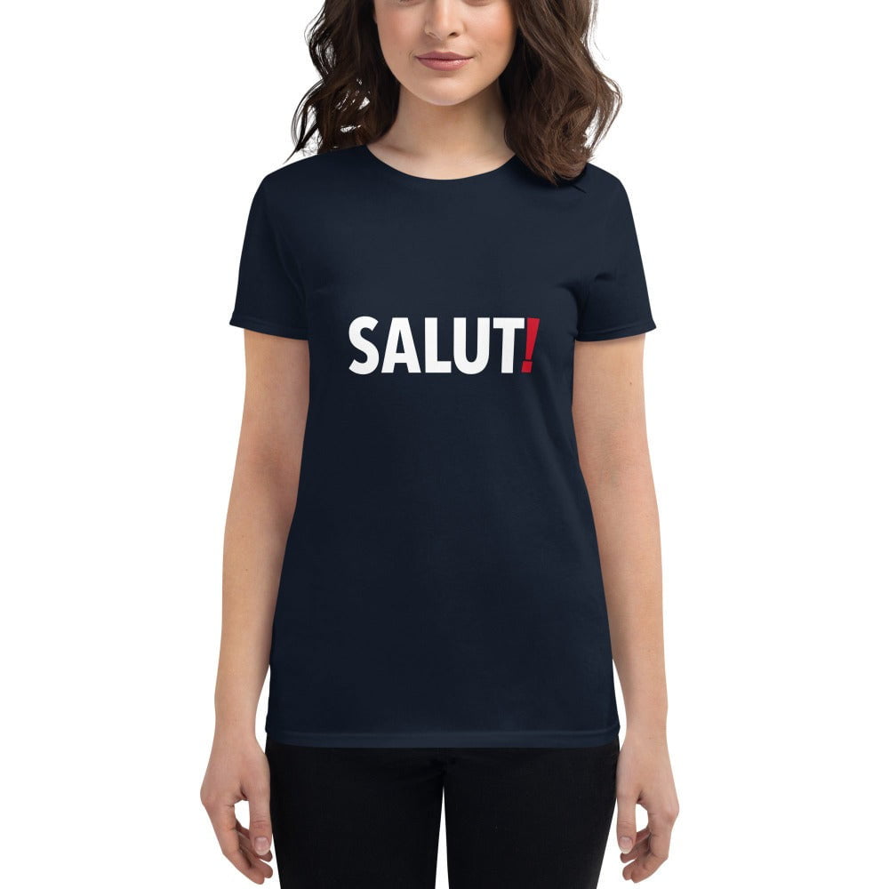 Woman wearing Salut! Navy Blue T-Shirt