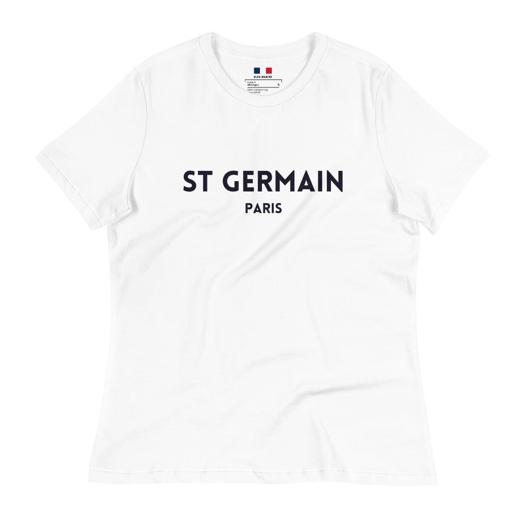 Women's White T-Shirt with "ST GERMAIN Paris" printed on the front