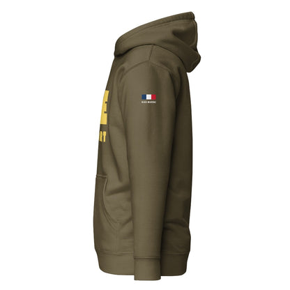 Side view of LE SPORT Military Green Hoodie