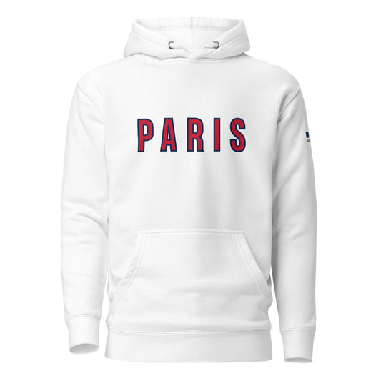 White Hoodie with Paris printed on the front