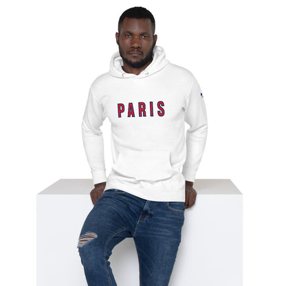 Man wearing PARIS white hoodie