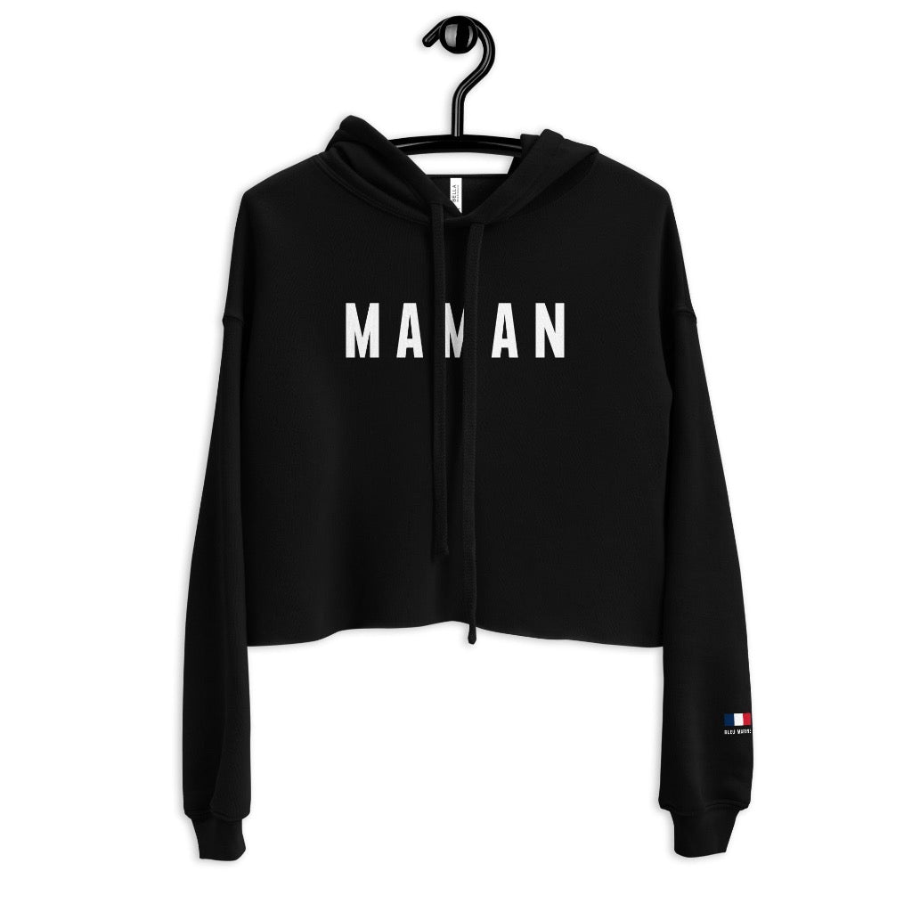 Black MAMAN cropped hoodie on hanger