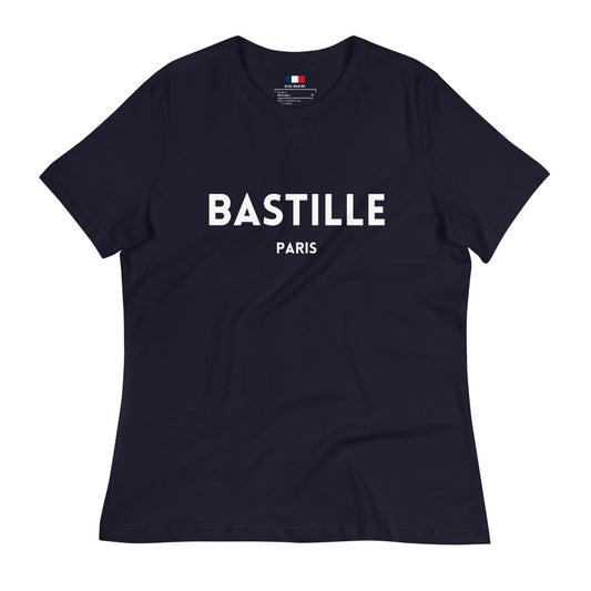 Women's Navy Blue T-Shirt with "BASTILLE Paris" printed on the front