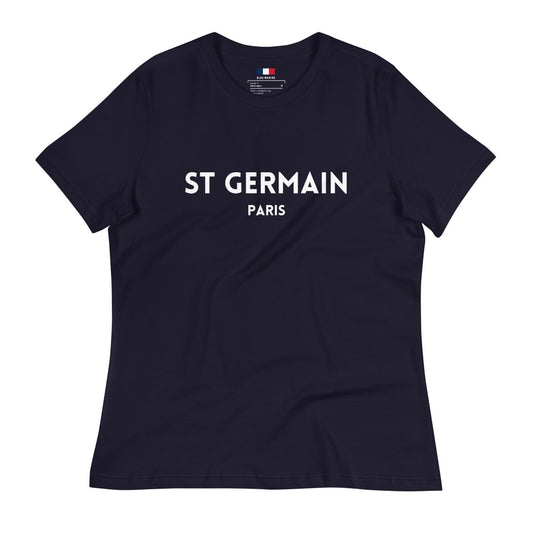 Women's Navy Blue T-Shirt with "ST GERMAIN Paris" printed on the front