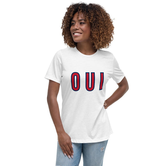 Woman wearing OUI white t-shirt